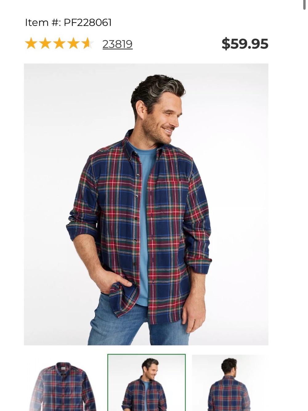 L.L. Bean Navy, Red and Green Plaid Shirt